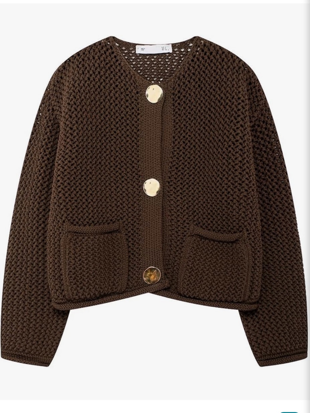 Cozy Chunky Cropped Brown Cardigan With Gold Eclectic Hardware